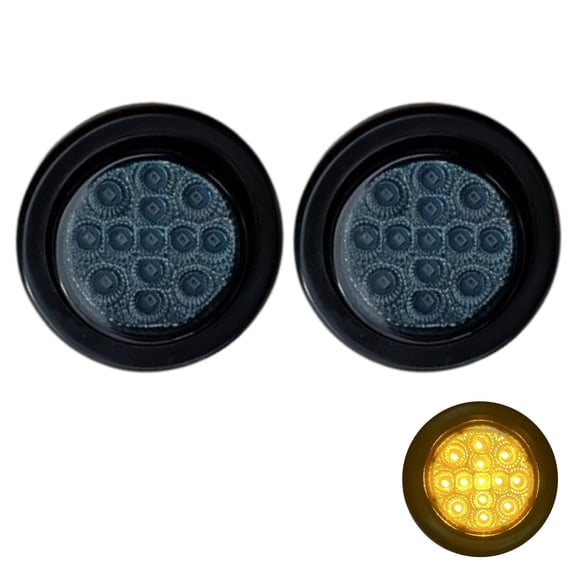 2" Round Smoked Lens 2x Amber 13 LED Light Side Marker Clearance Reflector Rubber Grommet + Removable 2 Wire Pigtail Plug Waterproof Trailers RV's Trucks Off Road Dump Truck 12V