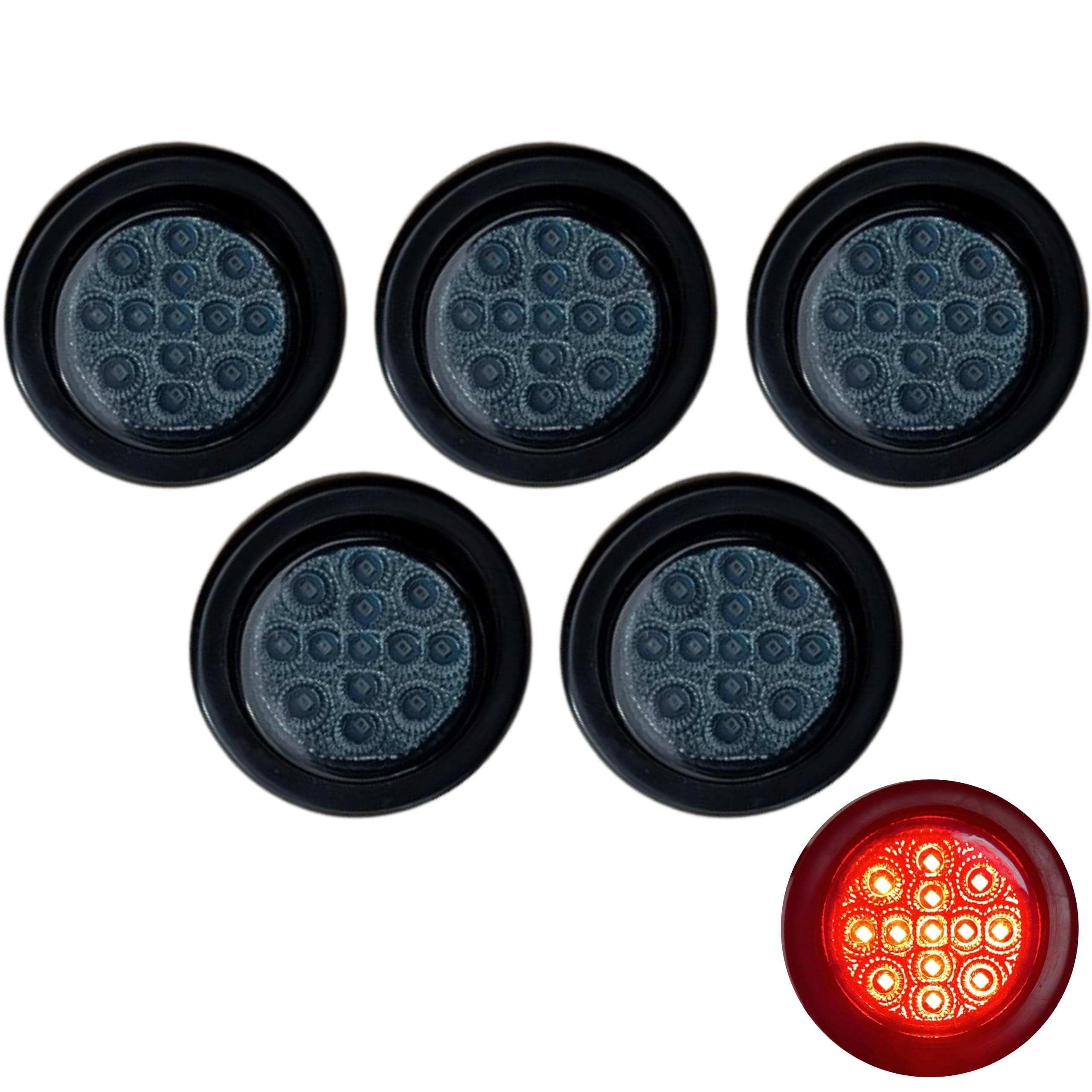 2" Round Smoked Lens 5x Red 13 LED Light Side Marker Clearance ...