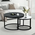 thumbnail image 1 of 2 Round Tea Table Coffee Table Desk Sets | Black & White - Twin Sets Multi Function Wood & Steel Living Room Home Decor Polished Surface Overlapping Ending Tables Cocktail Table, 1 of 7