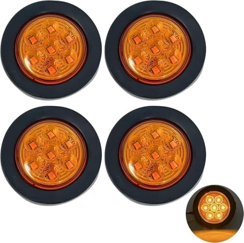 2" Round Trailer 7 LED Clearance Marker Lights Reflector Lens DOT FMVSS 4x Amber
