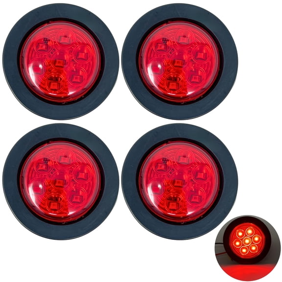 2" Round Trailer 7 LED Clearance Marker Lights Reflector Lens DOT FMVSS 4x Red