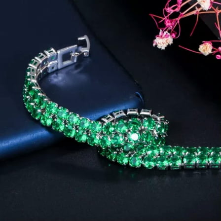 2 Row Silver Plated Round Cubic Zircon Blue Tennis Bracelet for Women