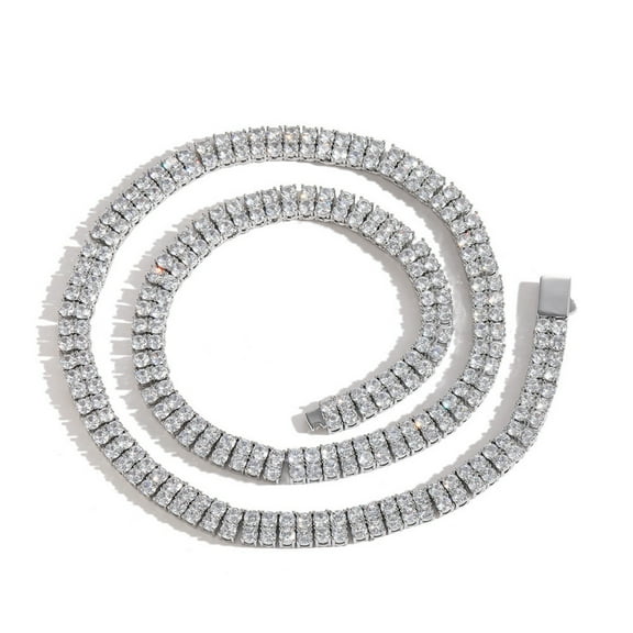 2 Row Tennis Necklace for Women 18K Gold Plated Round Cut Lab Diamond Necklace Chain CZ Necklaces for Women Party Prom Gemstone Necklaces (Width 6MM)