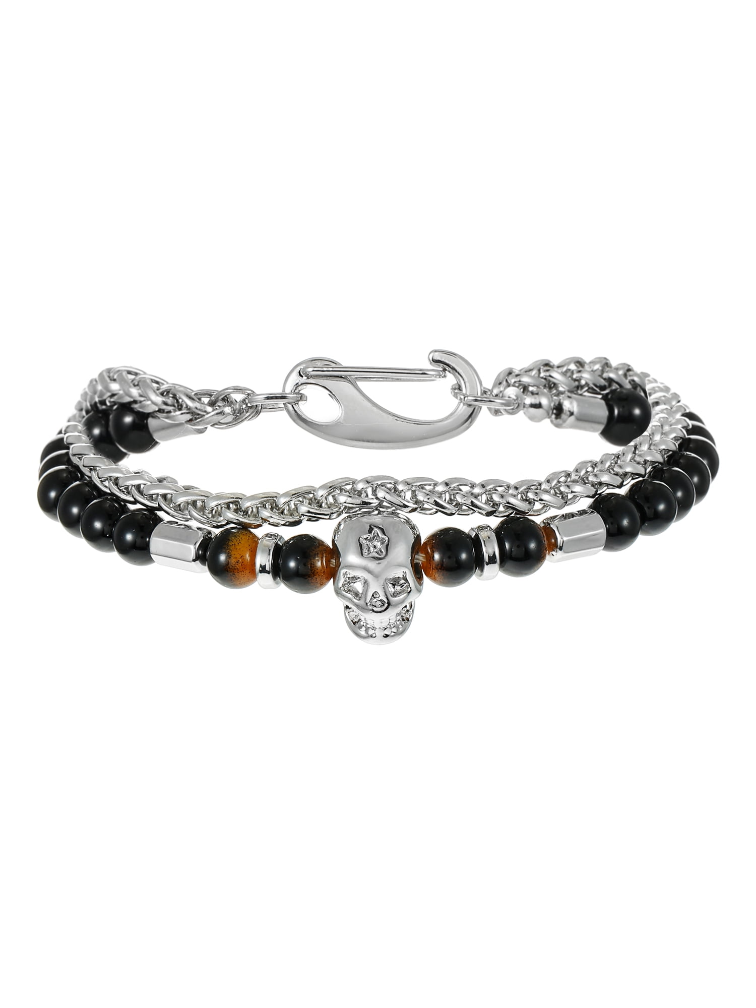 No Boundaries Men's Beaded and Chain Bracelet, Black, 1 Pack