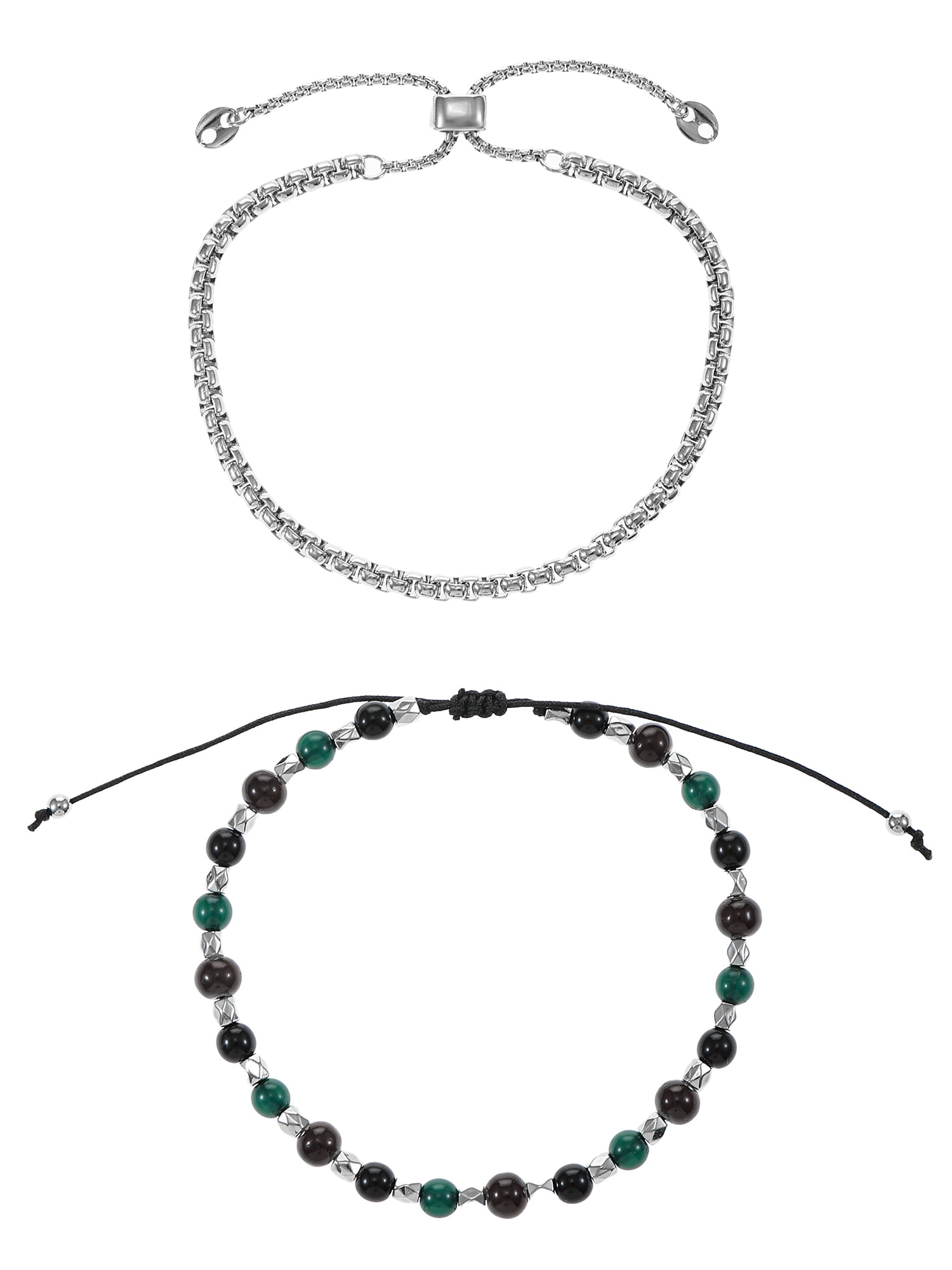 Men's Beaded and Chain Bracelet, Multicolor, 2 Pack