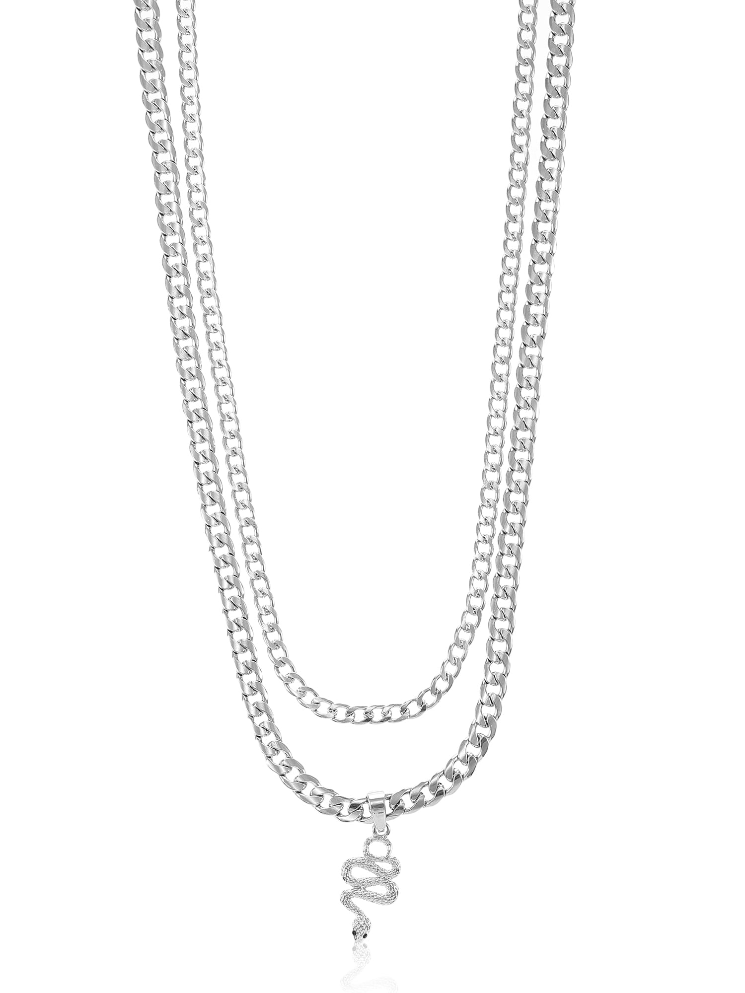 NO BOUNDARIES Men's Snake Pendant Necklace, Silver