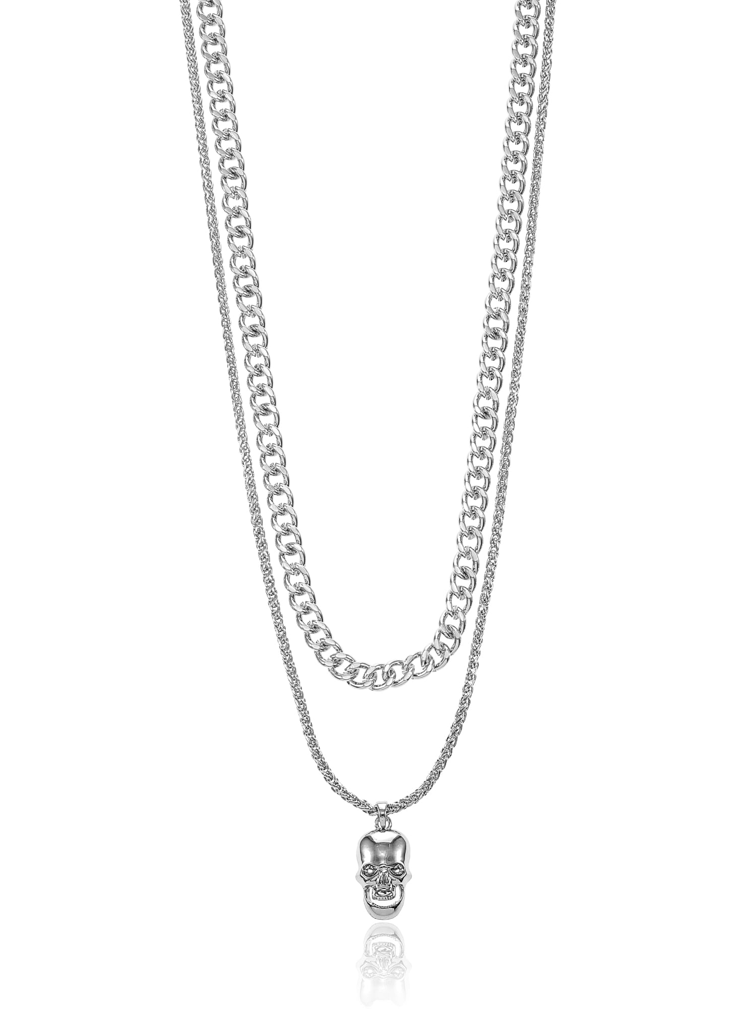 NO BOUNDARIES Men's Skull Pendant Necklace, Silver