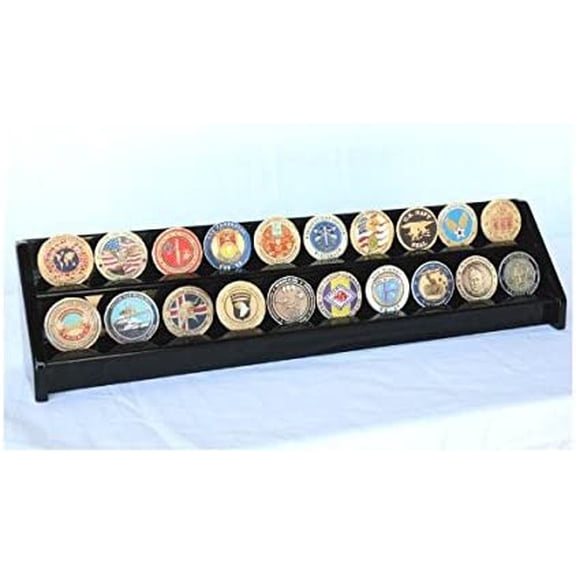 2 Rows Challenge Coin Casino Chip Display Rack Holder Stand -Black