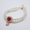 thumbnail image 1 of 2 Rows Dog Pearls Necklace Collar for Small Dogs Girl - Bling Cat Wedding Collar Pet Jewelry with Rhinestone Heart Charm - Female Chihuahua Yorkie Clothes Costume Outfits Accessories(S,Red), 1 of 3