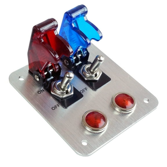 2 Rows Safety Cover Toggle Switch with Red Indicator Light Aluminum Plate 12V 20Amp For Fog Light, Neon Lights, Head Lights Etc.