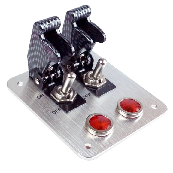 2 Rows Safety Cover Toggle Switch with Red Indicator Light Aluminum Plate 12V 20Amp For Fog Light, Neon Lights, Head Lights Etc.