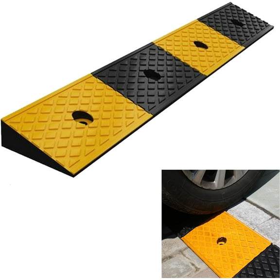 2" Rubber Curb Ramps Heavy Duty Driveway Curb Ramps Loading Rubber Curb Ramp Threshold Ramp for Car Vehicle SUV Truck Motorcycle Wheelchair Sidewalk Curb Ramp 39.3x5.9x2 Inch Balck Yellow