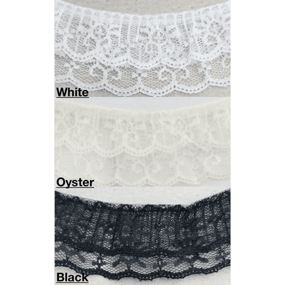 2" Ruffled Gathered Lace Two Tier Trimming - 9 Total Yards - Color Options!
