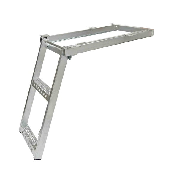 2 Rung Pull-Out Trailer Step Ladder Folding Truck Step Galvanized Steel Heavy Duty for Use with Trucks, Trailers and RV's