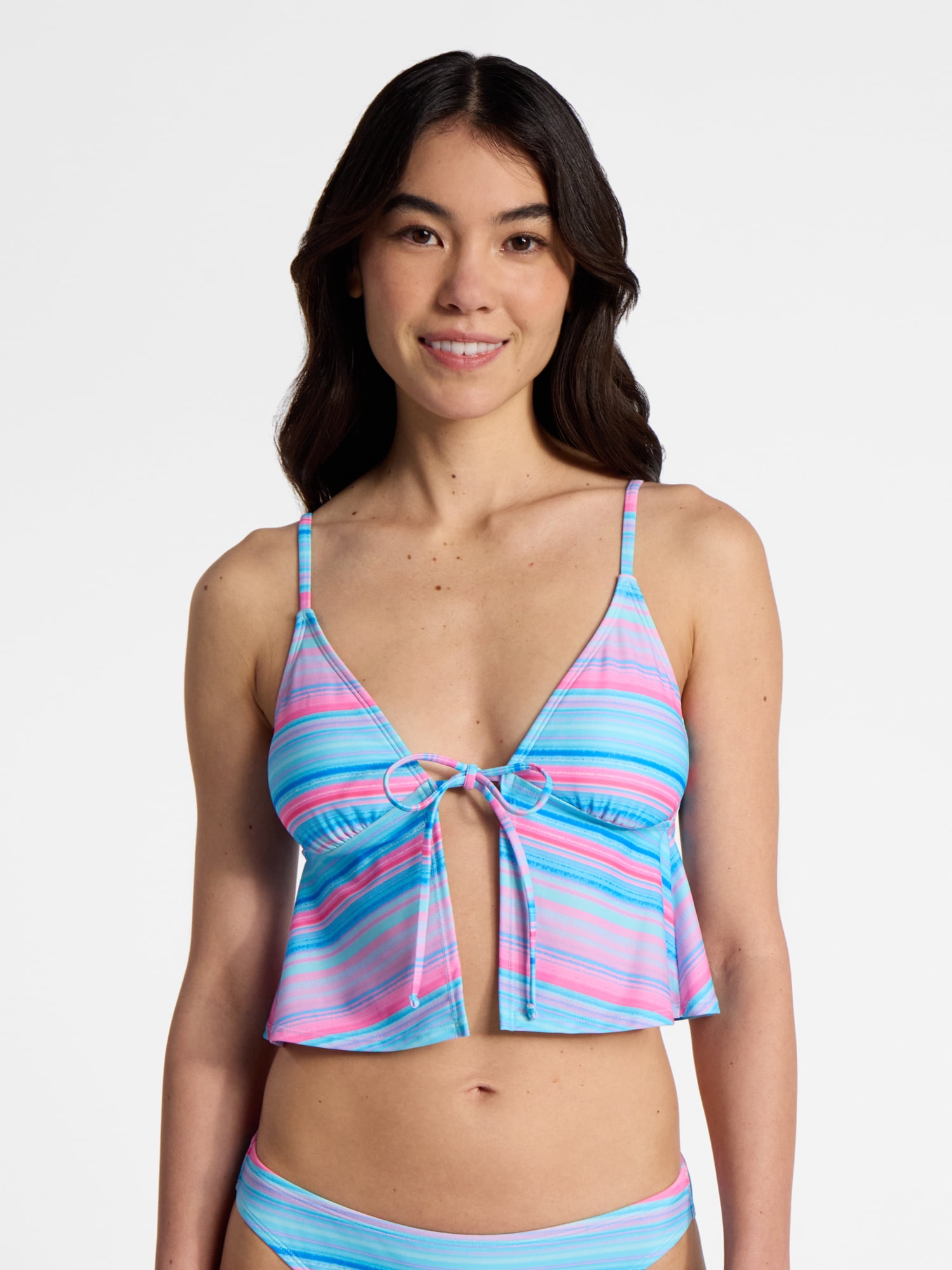 No Boundaries Multi Stripe Flyaway Tankini Top, Women’s