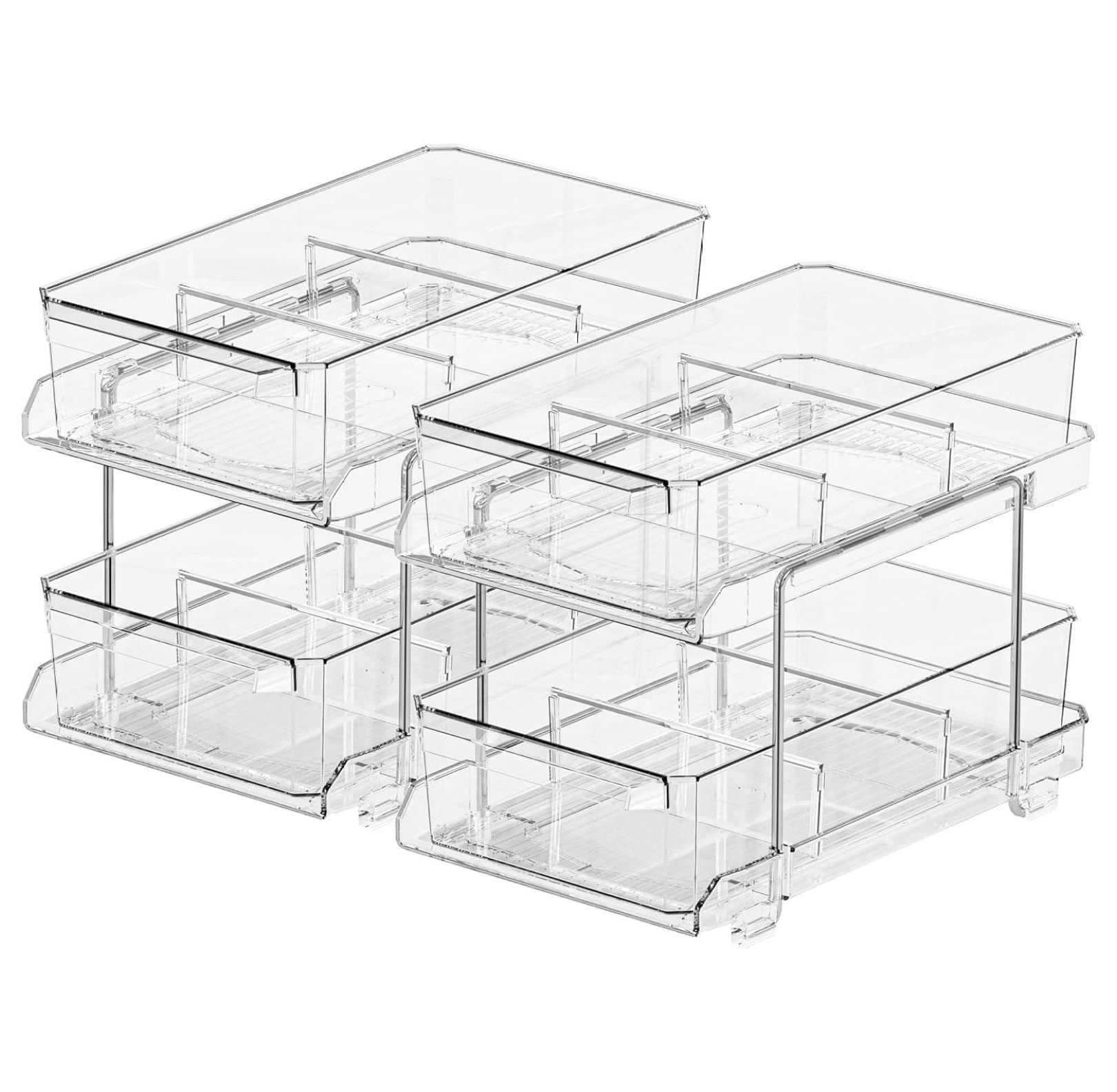 2 SET,2 Tier Bathroom Organizer with Dividers, Clear Under Sink