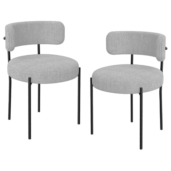 2 SET, Boucle Fabric Dining Chairs - -Century Modern Upholstered Fuzzy Chair with Curved Backrest, Metal Legs and Circular Round Seats - GREY