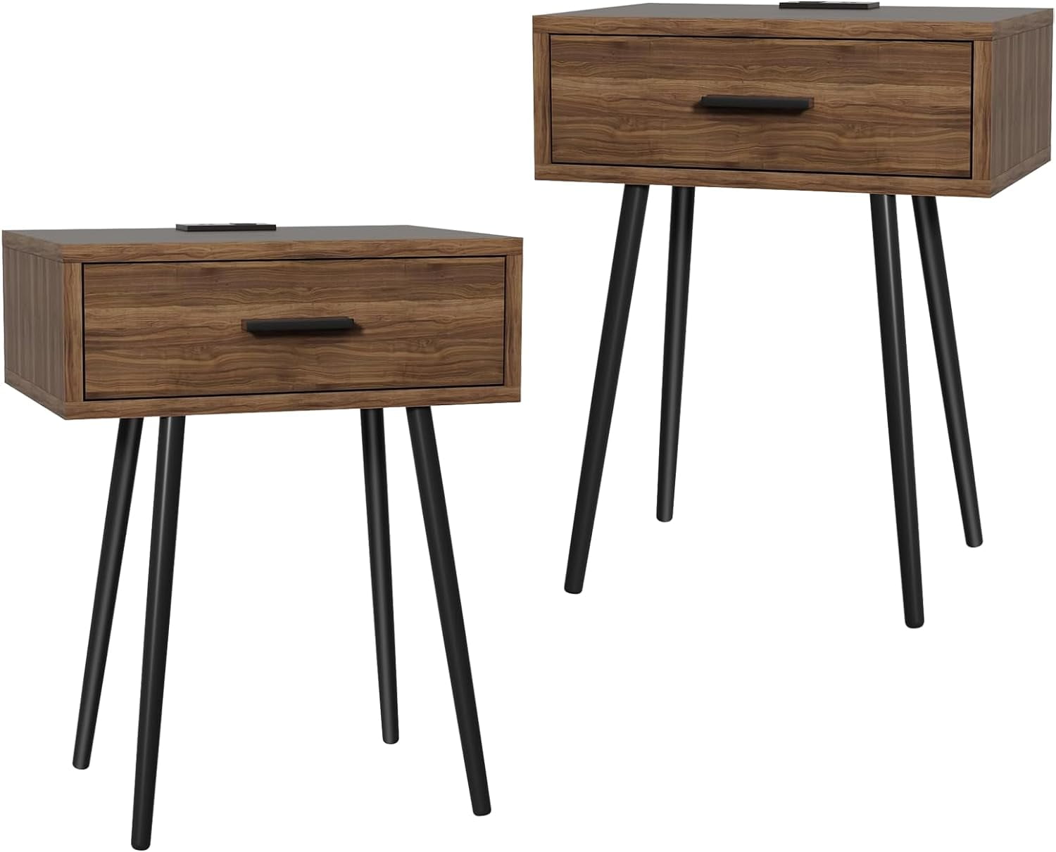 2 SET Nightstand with Charging Port and Wooden Drawers - Perfect for ...