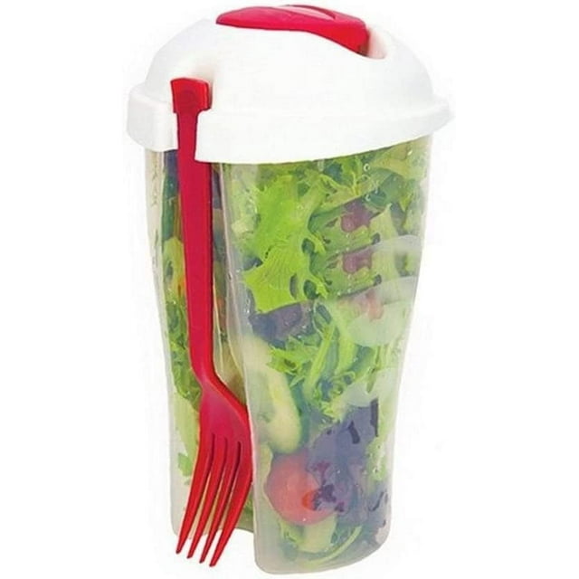 2 Salad Cup Container Serving Shaker Dressing Storage Fork Fruit Food
