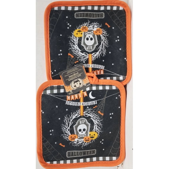 2 Same Printed Kitchen Potholders,Have A Spooktacular Halloween,Rip Tombstone,Gr