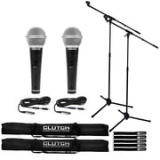 2 Samson M10 Handheld Dynamic Vocal Microphones with Microphone Boom Stands Package