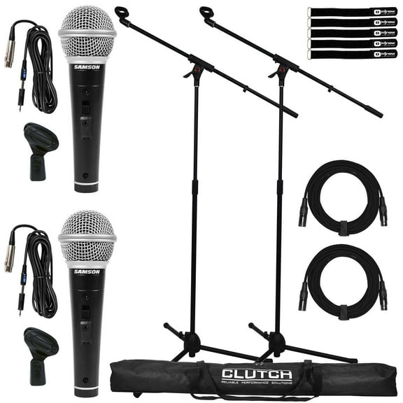 (2) Samson M10 Handheld Dynamic Vocal Microphones with Tripod Microphone Stands Package