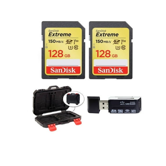 2 SanDisk 128GB Extreme UHS-I SDXC 150 MB/s Memory Cards (SDSDXV5-128G-ANCIN) +