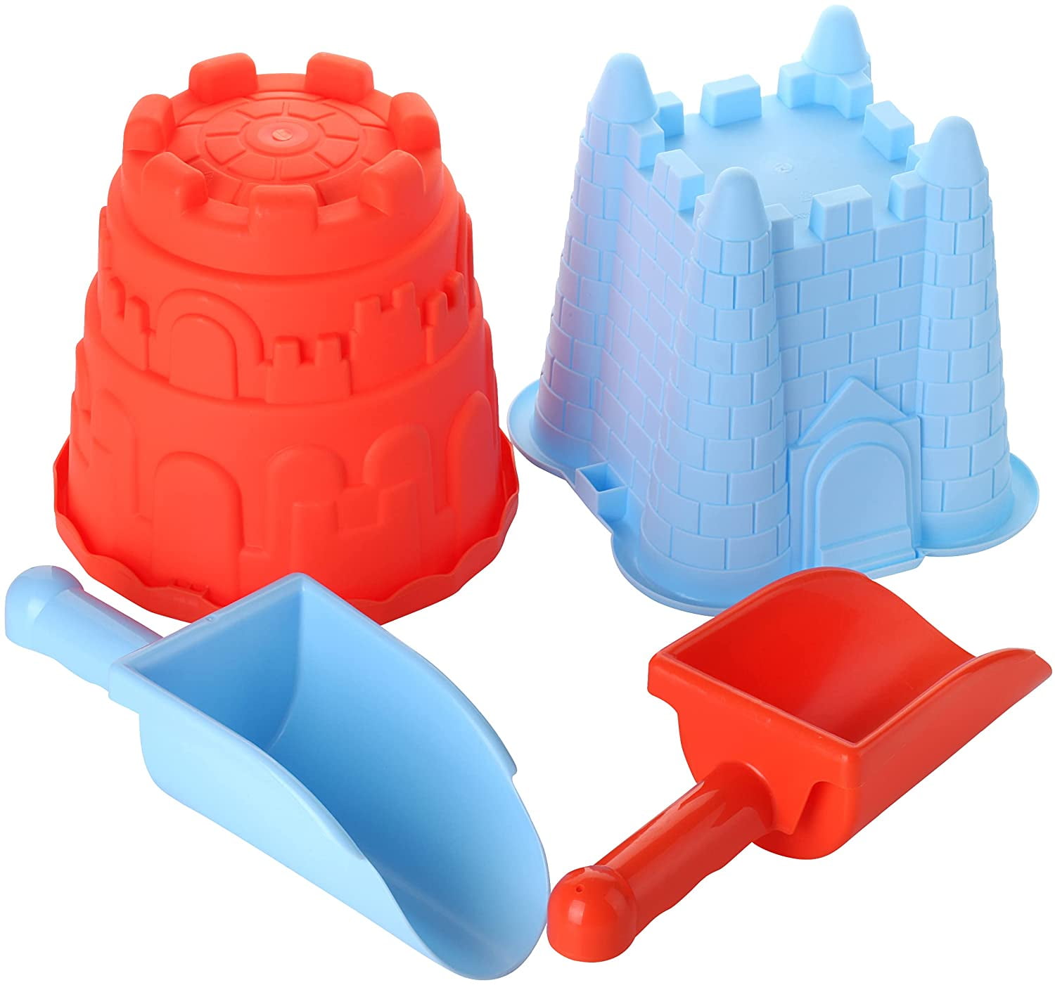 2 Sand Castle Beach Buckets and 2 Shovels for Kids 7 Inch Large Sand