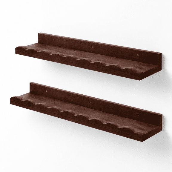 2 Scalloped Floating Wall Shelves 12" Walnut Brown