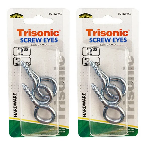 2" Screw Eyes Utility 6 Pcs Hooks Trisonic, Ceiling Hang Frames Kitchen - 2 Pack