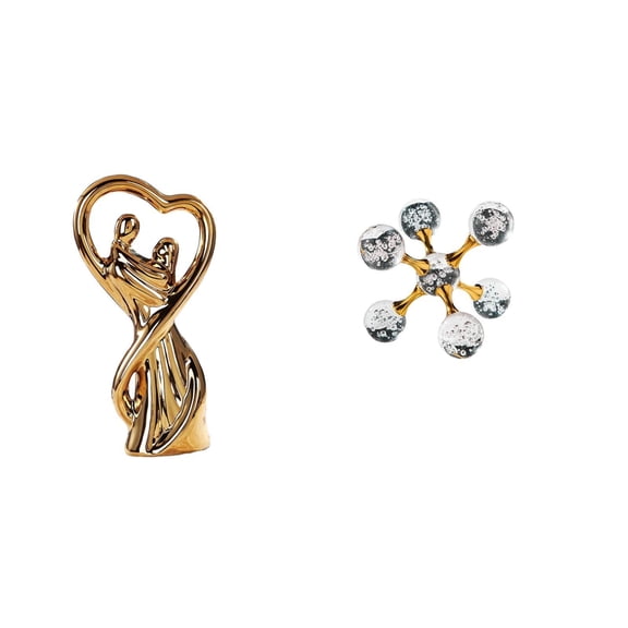 2 Sculptures Bubble Sphere Couple Figurine Ceramic Glass Modern Style Gift for Home Office Shelf Desk