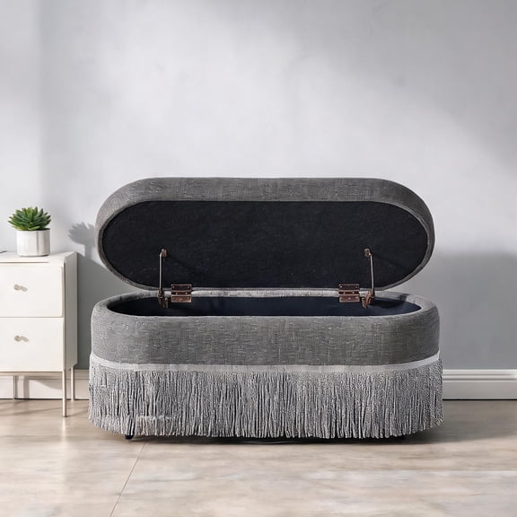 2-Seat 39 Inch Upholstered Flip Top Storage Bench, Modern Style, Slate Gray Fabric