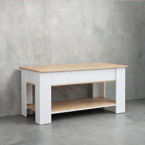 2-Seat 40 Inch Wide Compact Flip Top Storage Bench, Open Lower Shelf, Particle Board Construction
