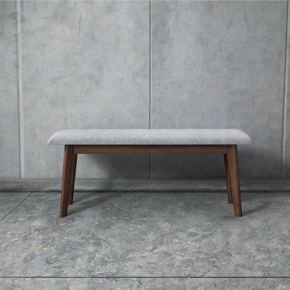 2-Seat 47 Inch Mid-Century Storage Bench Solid Wood Slate Gray Fabric Upholstered Accent Seating