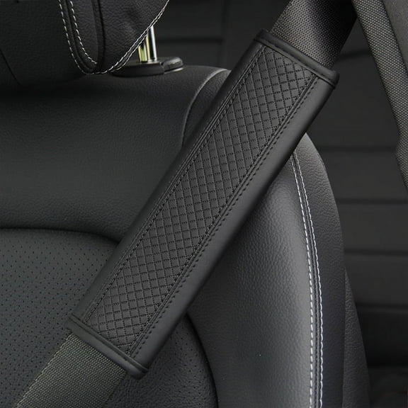 2 Seat Belt Pad Seat Belt Cushion Belt Cover Leather Shoulder Pad Belt Strap Pad-Black