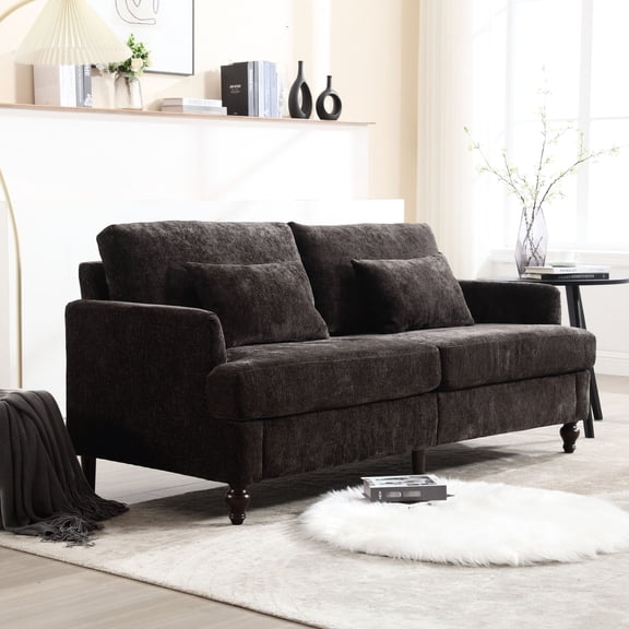 2-Seat Chenille Loveseat with Removable Cushions / Ideal for Living Room, Bedroom or Small Spaces