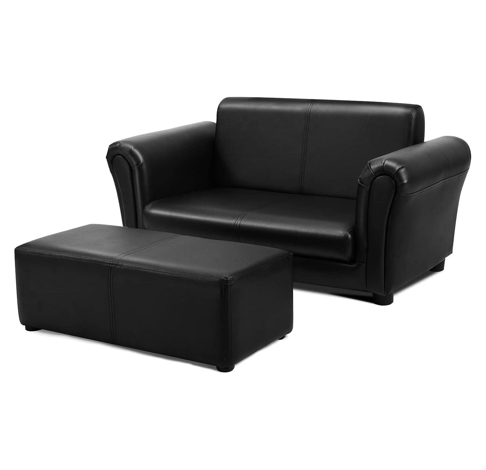 2 Seat Children Sofa, Upholstered Couch, PVC Leather, Sturdy Wood Construction, Armrest Couch