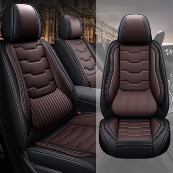 2 Seat Covers for 96% Nissan Models,Leather Car Seat Cushions,Waterproof Seat Covers for Cars with Airbag,Interior Accessories(Standard,Black/Coffee)