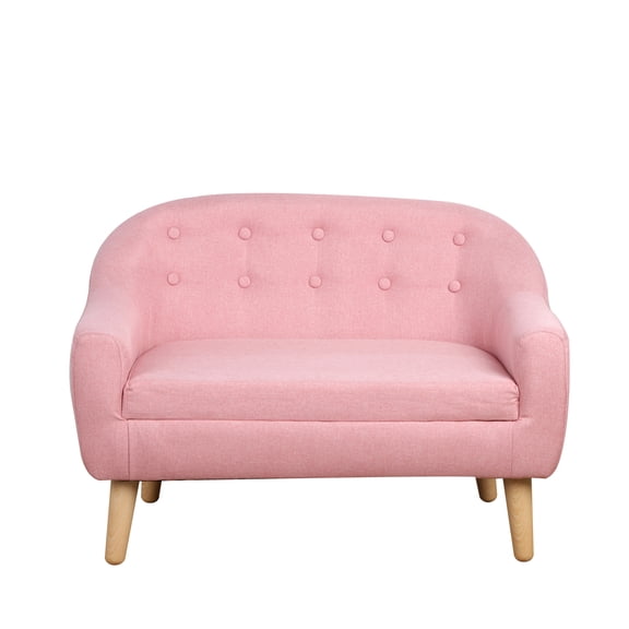 2-Seat Kids Sofa Linen Fabric and Wooden Frame Sofa for Kids and Toddlers Ages 3-7, 11" High Seat, Pink