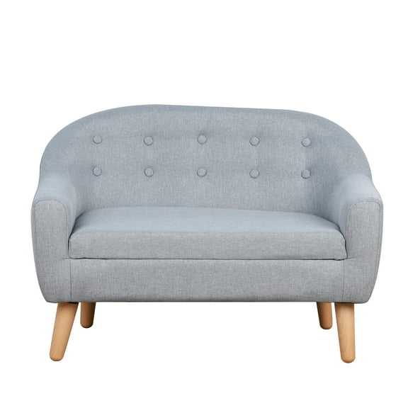 2-Seat Linen Sofa with Wooden Frame, 11" High Seat, Gray - Perfect for Ages 3-7, Living Room & Bedroom Playtime Comfort