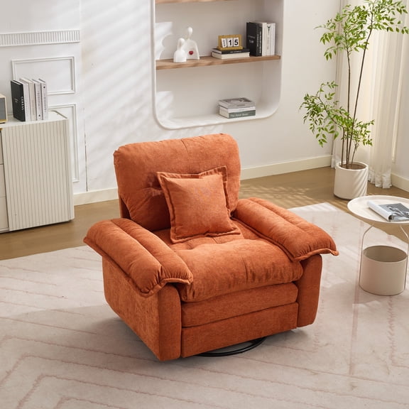 48.43" Wide Chenille Oversized Accent Chair with Pillow - Modern Mid-Century Upholstered Lounge Reading Chair, Comfy Single Sofa for Living Room