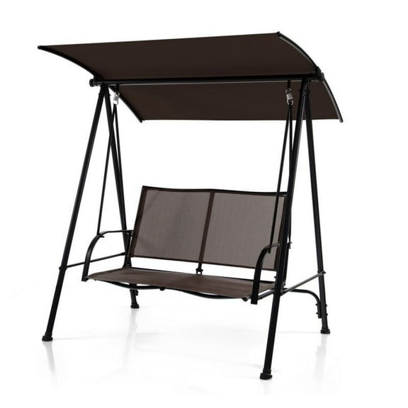 2-Seat Outdoor Canopy Swing - Heavy Duty Metal Frame, Adjustable Shade, Comfortable Fabric Seat - Patio Backyard Garden Loveseat