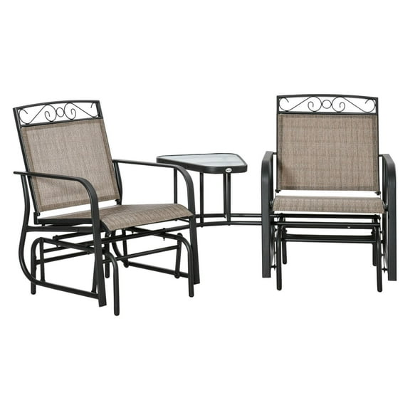 2-Seat Outdoor Glider Swing - Patio Bench with Table - Independent Rocking Chairs - Breathable Mesh - 304 lbs Capacity - Brown