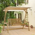thumbnail image 1 of 2 Seat Outdoor Patio Swing Chair, Wooden Porch Swing Bench with Canopy and Hanging Chains, Outdoor Swing Loveseat with Stand for Backyard, Poolside, Garden, 1 of 7