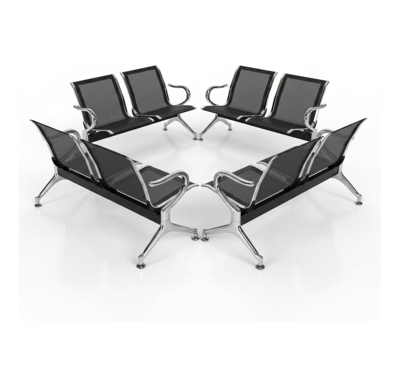 Sentado Reception Seating 2 Seat Reception Chair with Arms Matte Black Waiting Room Furniture ...