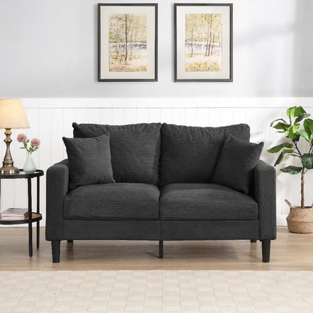 2 Seat Small Space Loveseat Sofa - 57" High Resilience, Wooden Frame, Dark Gray