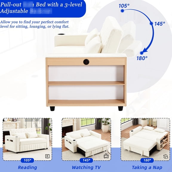 2-Seat Sofa Bed with Cup Holders, Adjustable Backrest | Suitable for Coffee Time, Comfortable Seating
