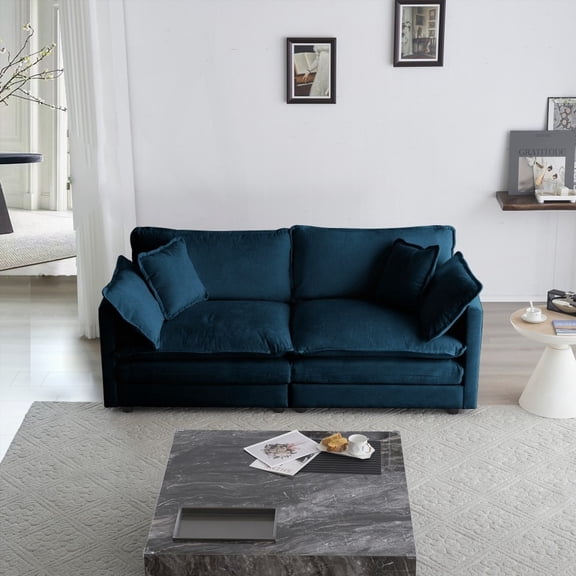Modern Fabric 2-Seat Loveseat Sofa with 4 Pillows, 220×80×75cm