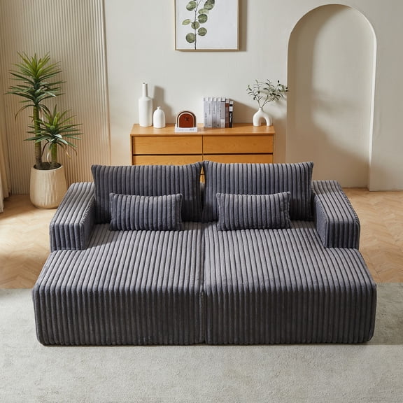 2-Seat, Soft Corduroy - Reclining Bed Function - Indoor Bedroom - No Assembly Bliss