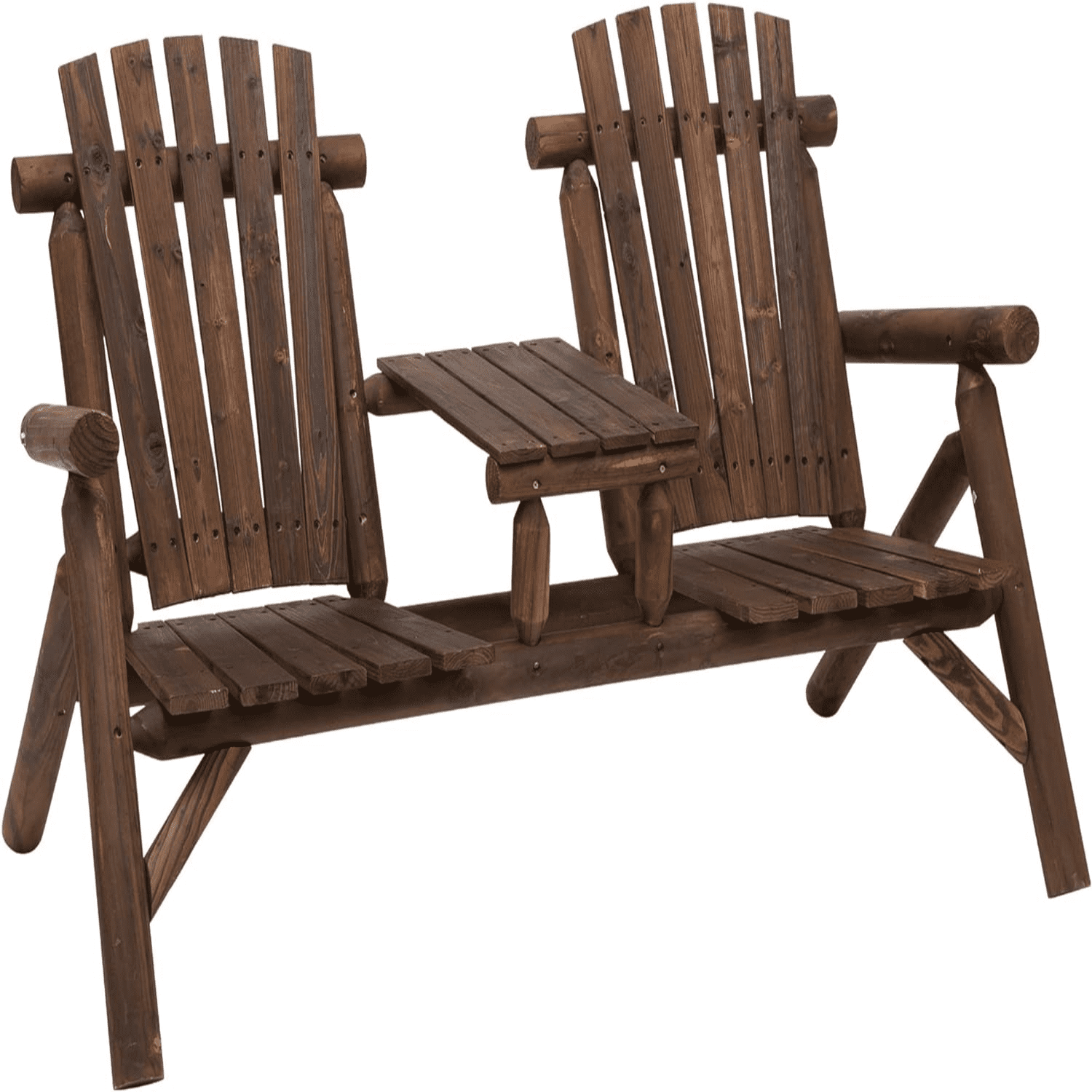 2Seat Wooden Adirondack Chair Patio Bench with Table Outdoor Loveseat